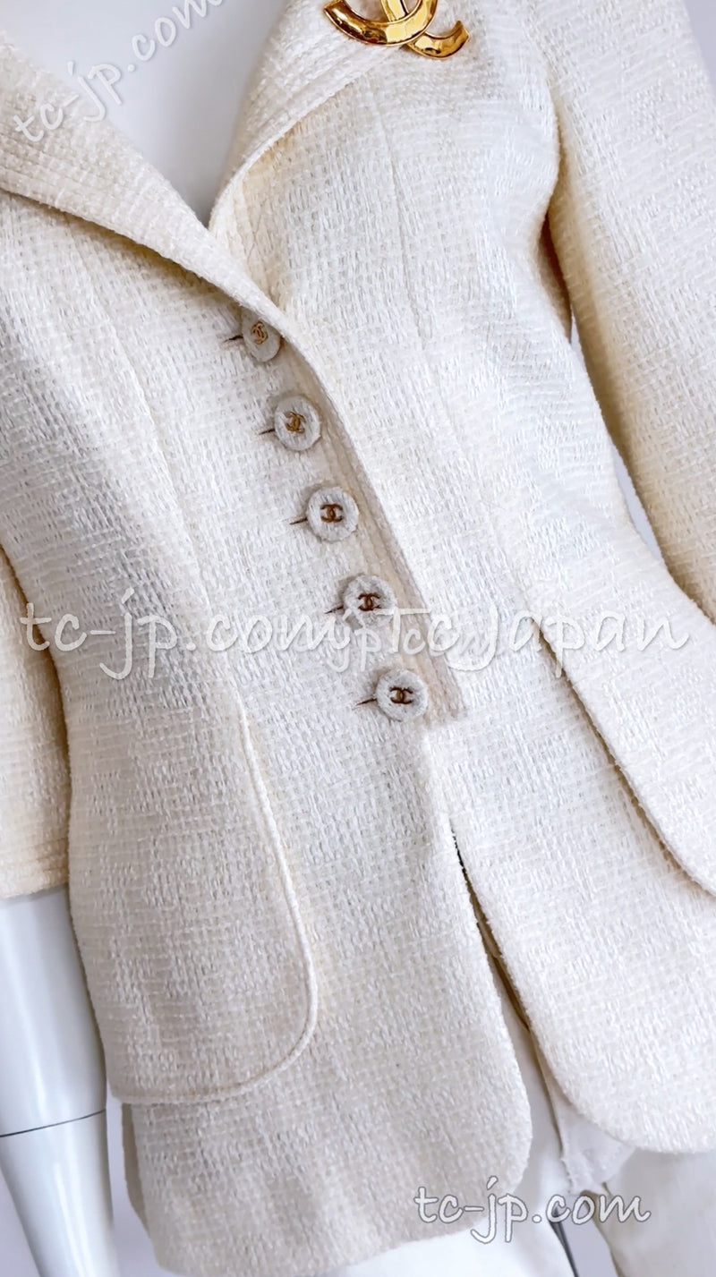 CHANEL 07S White Ivory CC Button Cotton Jacket 40 シャネル ホワイト アイボリー CC ボタン コットン ジャケット 即発