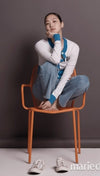CHANEL 19S Ivory Blue Line Logo Cashmere Knit Cardigan 42 シャネル アイボリー ブルー バイカラー ロゴ カシミヤ 100% ニット カーディガン 即発