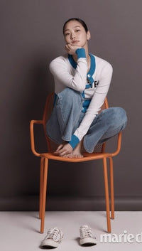 CHANEL 19S Ivory Blue Line Logo Cashmere Knit Cardigan 42 シャネル アイボリー ブルー バイカラー ロゴ カシミヤ 100% ニット カーディガン 即発