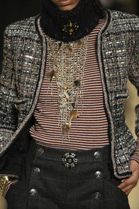 CHANEL 18PF Black Gray Pink Silver Metallic Tweed Jacket 40 42 シャネル ブラック グレー ピンク シルバー メタリック ツイード ジャケット 即発