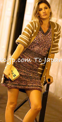 CHANEL 15S Beige Stripe Cashmere Knit Dress Cardigan 38 シャネル ベージュ ストライプ カシミア 100% ニット ワンピース カーディガン 即発