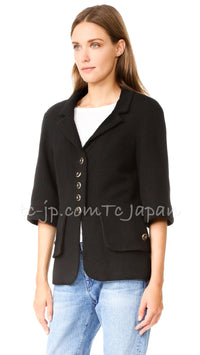 CHANEL 07S Black CC Button Wool Tweed Jacket Skirt Suit 46 シャネル ブラック CC ボタン ウール ツイード ジャケット スカート スーツ 即発