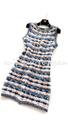 CHANEL 15C Blue Ivory Pink Multicolor Border Knit Dress 36 シャネル ブルー アイボリー ピンク マルチカラー ボーダー ニット ワンピース 即発