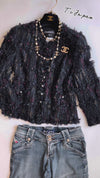 CHANEL 06C Black Purple Multi Color Ribbon Lesage Tweed Jacket 34 シャネル ブラック パープル マルチカラー ルサージュ ツイード ジャケット 即発