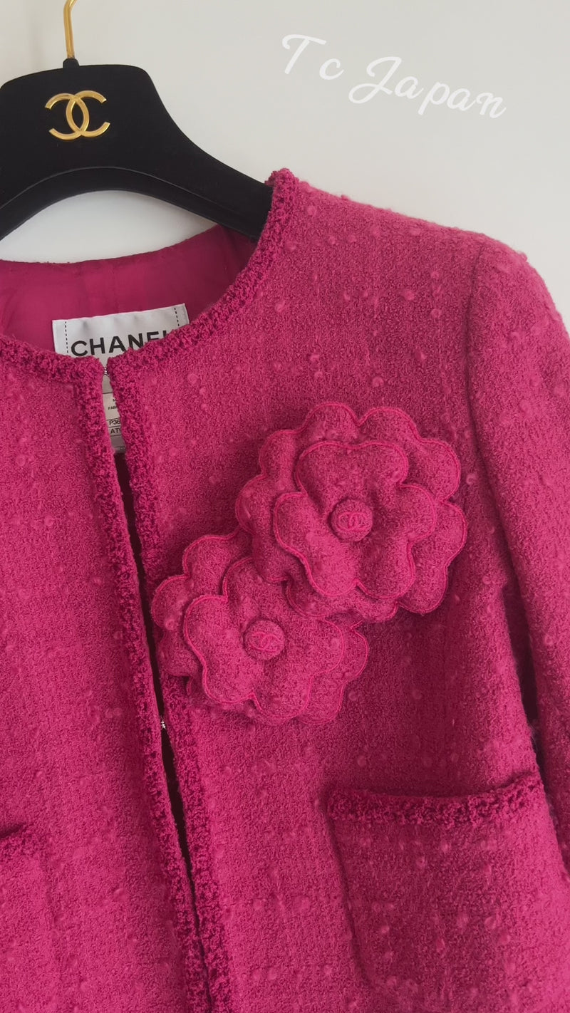 CHANEL 09A Coral Pink Boucle Wool Tweed Jacket 34 シャネル コーラル ピンク ブークレ ウール ツイード ジャケット 即発