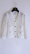 CHANEL 12S White Cotton Eye-let V-Neck Knit Cardigan 38 シャネル ホワイト コットン アイレット Vネック ニット カーディガン 即発