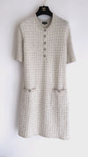 CHANEL 17PF Ivory Gold Metallic Super Soft Stretched Knit Dress Lion CC Button 34 シャネル アイボリー ゴールド ふわふわ ニット ストレッチ ワンピース ライオン CC ボタン 即発