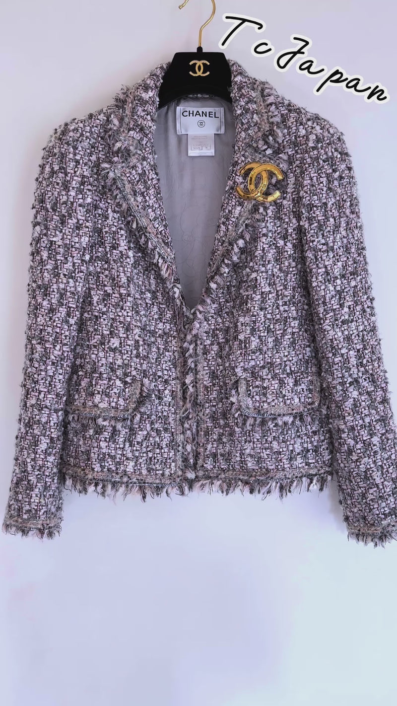 CHANEL 04A Gray Pink Lavender Multi Color Tweed Jacket 38 シャネル グレー ピンク ラベンダー マルチカラー ツイード ジャケット 即発