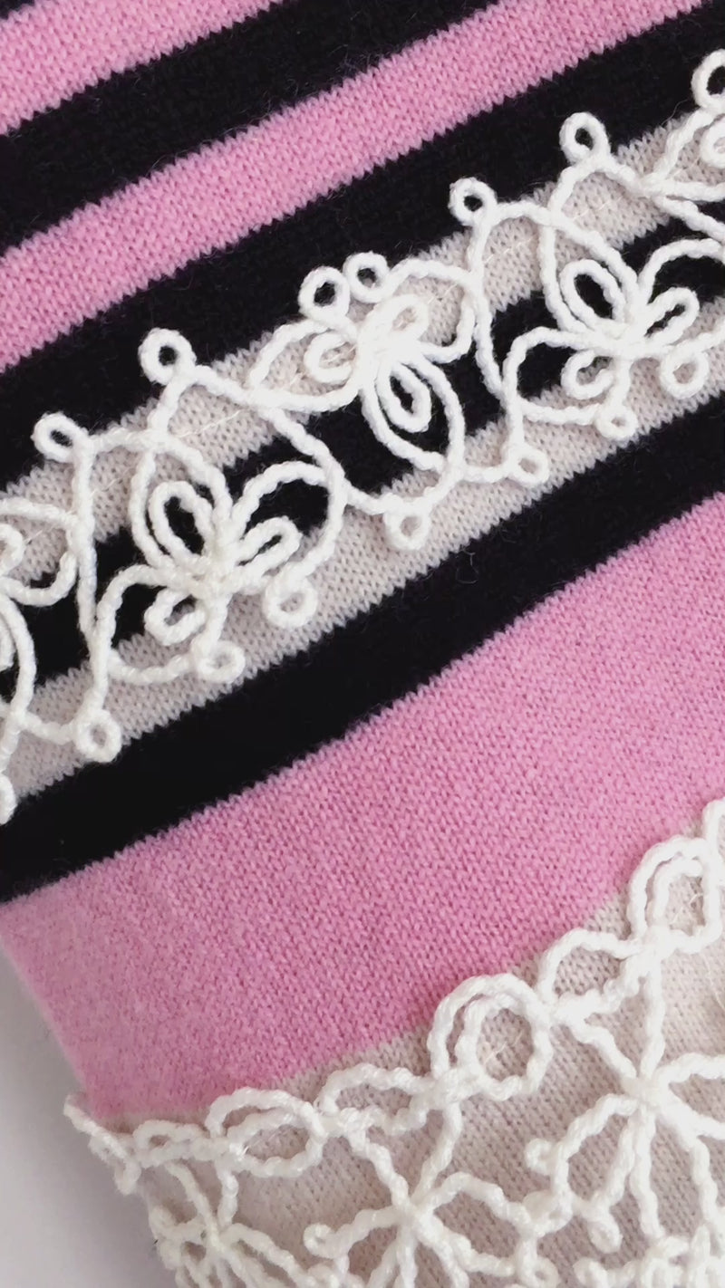 CHANEL 11C Pink Black Stripe Cashmere Knit Dress 36 シャネル ピンク ブラック ストライプ ボーダー カシミア100% ニット ワンピース 即発