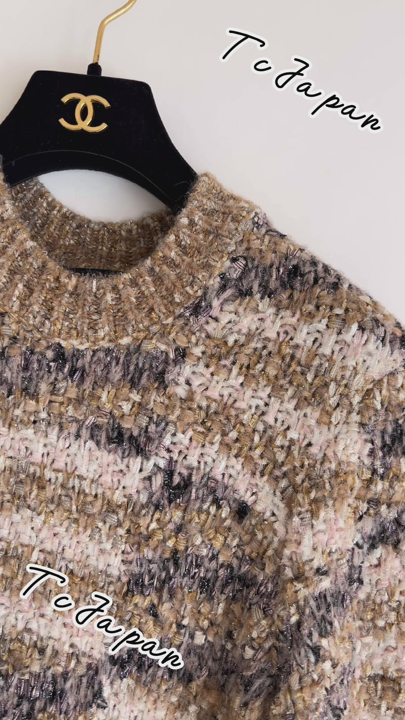 CHANEL 18A Beige Brown Gold Metallic Knit Dress 36 38 シャネル ベージュ ブラウン ゴールド メタリック ニット ワンピース 即発