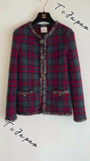 CHANEL 13PF Red Green Blue Gripoix Button Cashmere Cardigan 38 シャネル レッド グリーン ブルー グリポワ 宝石 ボタン カシミア カーディガン