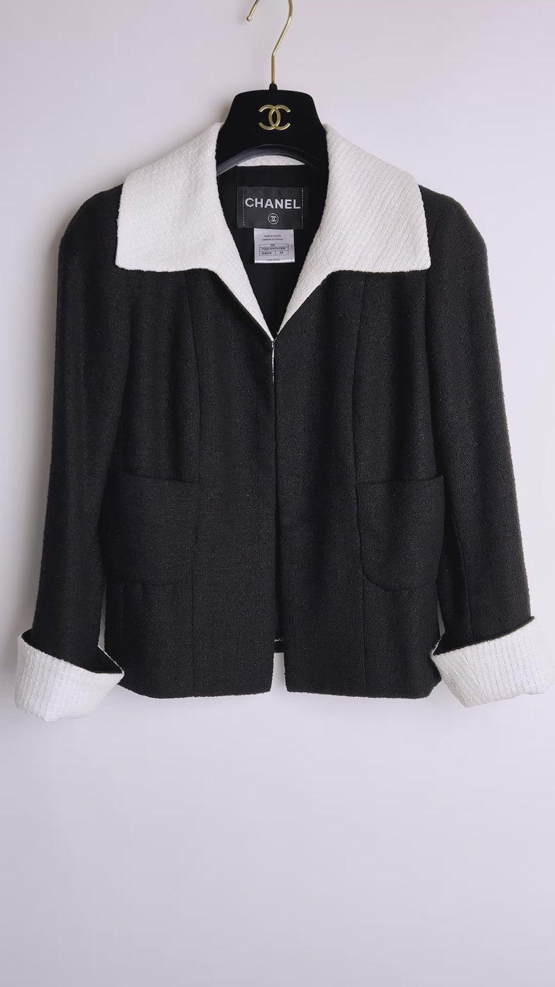 CHANEL 09S Black Ivory Two Tone Color Jacket 36 38 シャネル ブラック アイボリー 黒白 ツートンカラー ジャケット 即発