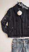 CHANEL 09C Black Jewel Embellished Mesh Lesage Tweed Cardigan Jacket 34 シャネル ブラック ジュエリー ビーズ メッシュレース カーディガン ジャケット 即発