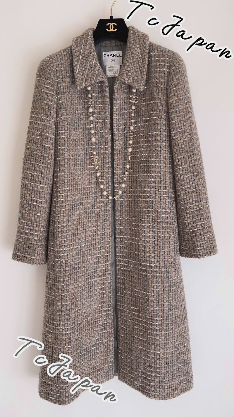CHANEL 00A Vintage Beige Sequin Embellishments Wool Alpaca Coat 38 シャネル ヴィンテージ ベージュ スパンコール ウール アルパカ コート 即発