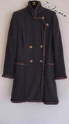 CHANEL 10PF Dark Brown Metallic Trim Wool Coat Dress 40 42 シャネル ダークブラウン メタリック トリム ウール コート ワンピース 即発
