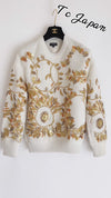 CHANEL 18C Ivory Gold Leaf Floral Knit Tops Sweater 36 38 シャネル シャネル アイボリー ゴールド リーフ フローラル 装飾 ニット トップス セーター 即発