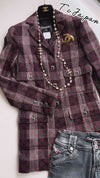 CHANEL 08PF Burgundy Black Tartan Check Jacket 34 36 シャネル バーガンディ ブラック タータン チェック柄 ジャケット 即発