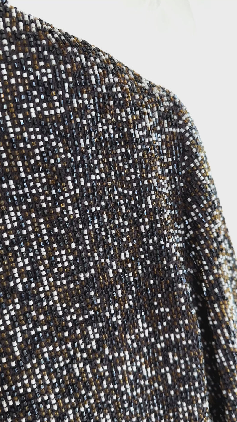 CHANEL 99S Brown Olive Navy Cotton Beaded Evening Party Jacket 40 42 シャネル ブラウン オリーブ ネイビー ビーズ イブニング パーティー ジャケット 即発