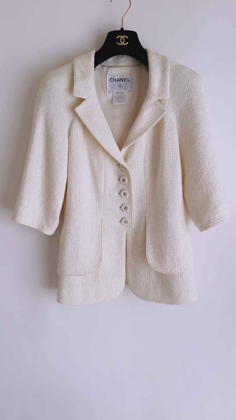 CHANEL 07S White Ivory CC Button Jacket 40 シャネル ホワイト・アイボリー・CCボタン・ジャケット 即発