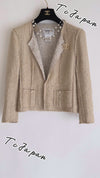 CHANEL 03S Beige Silk Cropped Cardigan Jacket 36 シャネル ベージュ シルク クロップド カーディガン ジャケット 即発