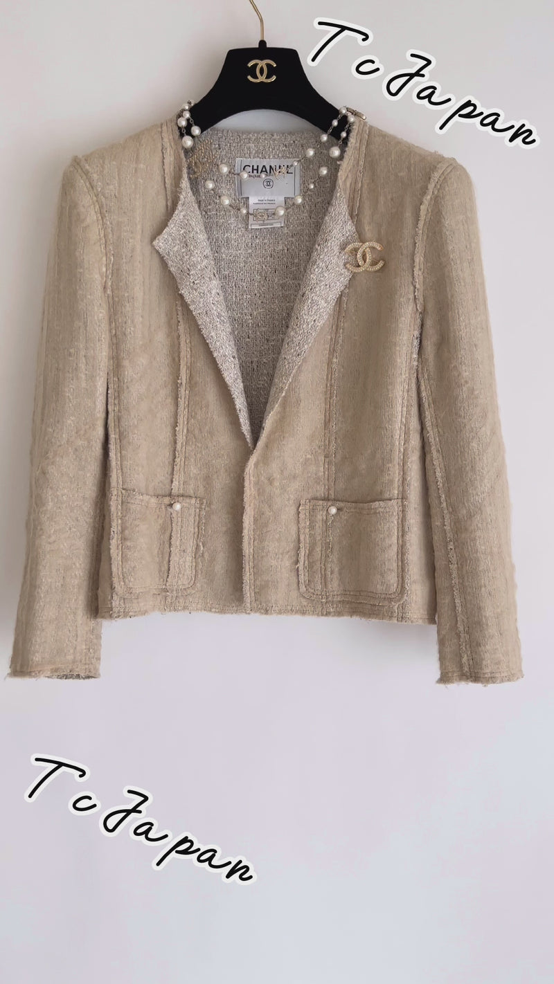 CHANEL 03S Beige Silk Cropped Cardigan Jacket 36 シャネル ベージュ シルク クロップド カーディガン ジャケット 即発