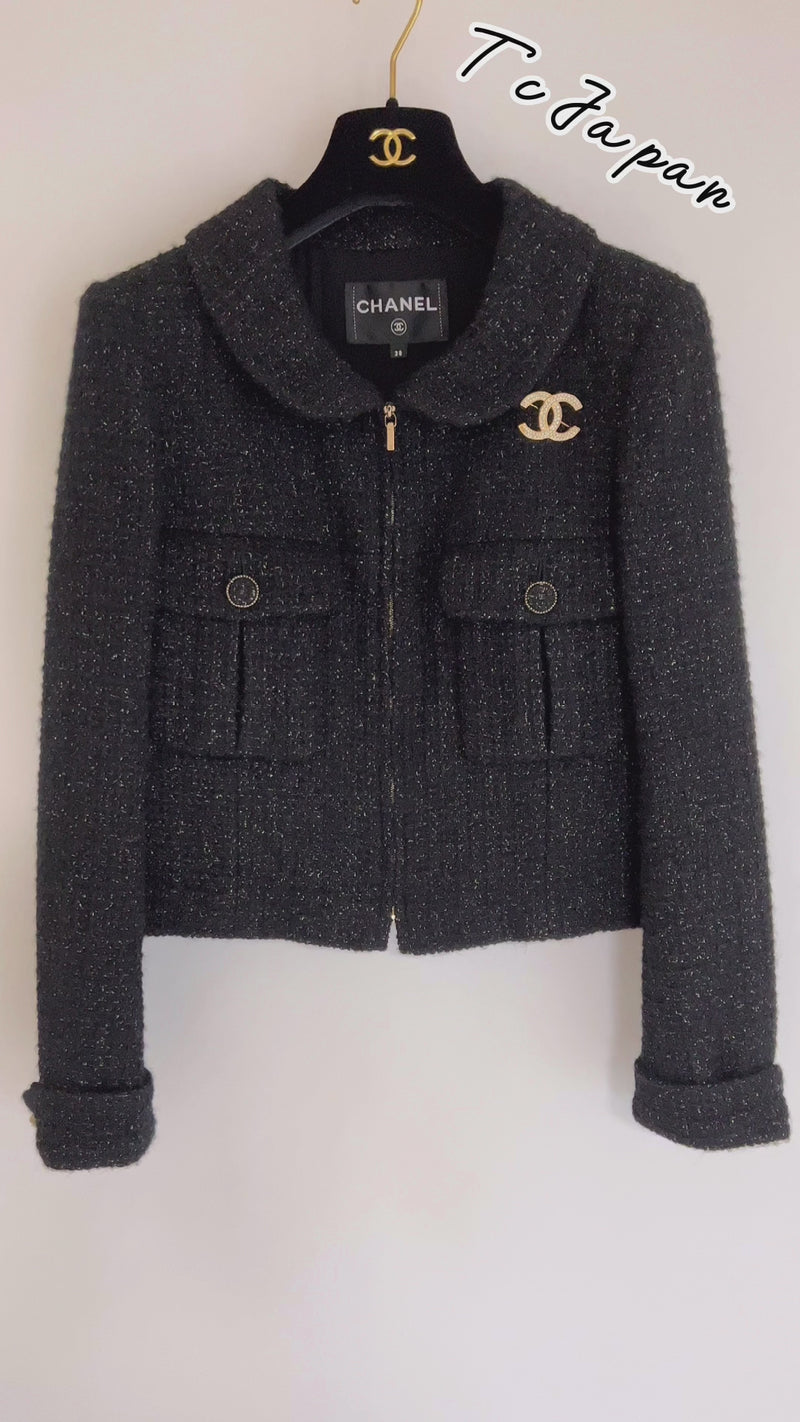 CHANEL 16A Magenta Pink Metallic Zipper Tweed Jacket 36 シャネル マジェンダ ラズベリー ピンク メタリック ジッパー ツイード ジャケット 即発