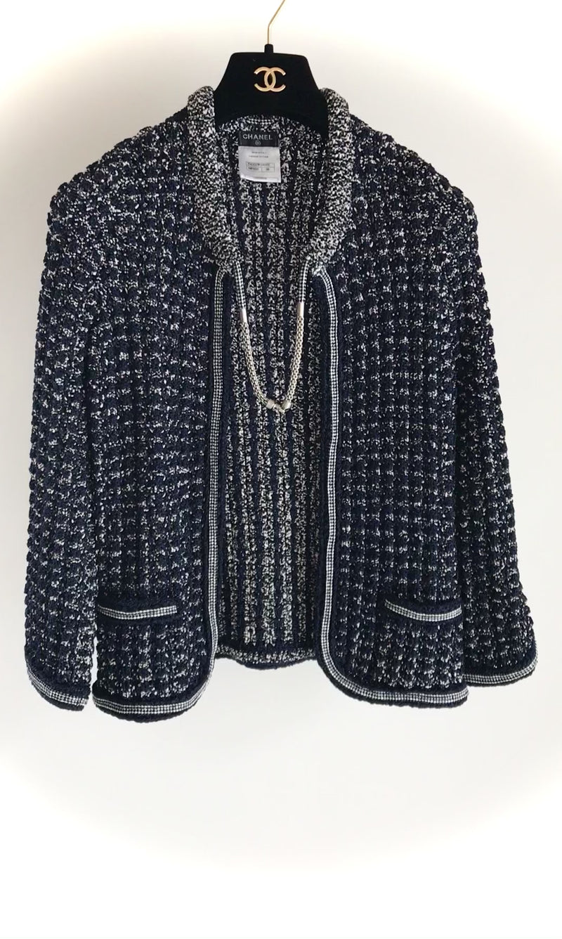 CHANEL 12S Navy Black Chain Cotton Knit Cardigan 36 シャネル ネイビー ブラック チェーン コットン ニット カーディガン 即発