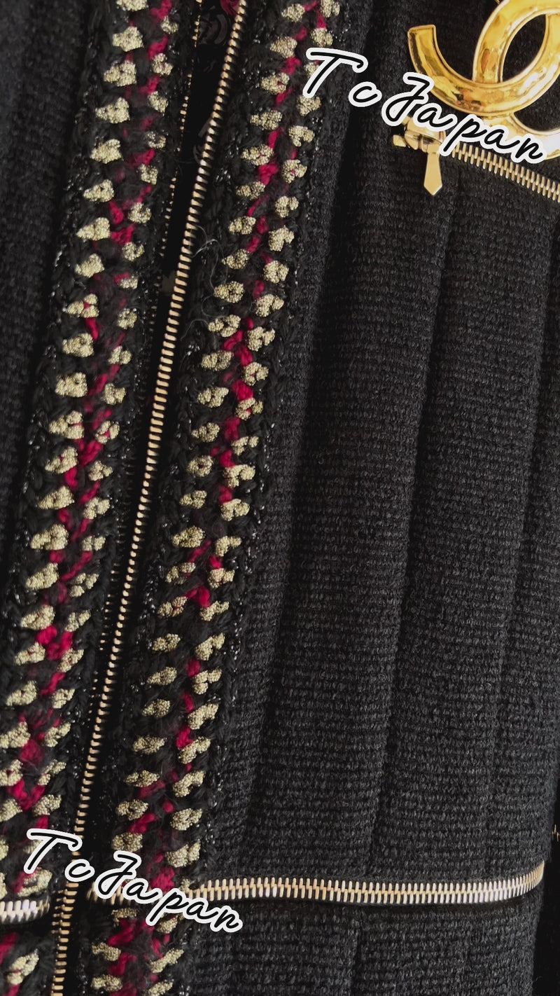 CHANEL 10PF Black Zipper Pocket Wool Silk Jacket 38 シャネル ブラック ジッパー ポケット ウール シルク ジャケット 即発