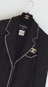 CHANEL 06S Black Metallic Chain Trim Tweed Jacket 38 シャネル ブラック メタリック チェーン トリム ツイード ジャケット 即発
