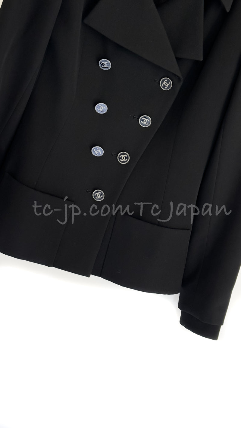 CHANEL 01S Black Wool CC Logo Buttons Double Jacket Skirt Suit Detachable cuffs 38 シャネル ブラック・ウール・CCロゴボタン・ダブル・ジャケット・スカートスーツ 即発