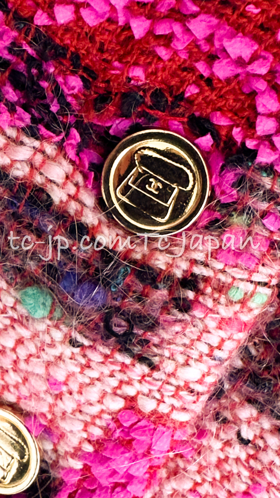 CHANEL 91A Vintage Pink Red Multicolor Tweed Skirt Matelasse Buttons 36 38  シャネル ヴィンテージ・ピンク・レッド・マトラッセボタン・ツイード・スカート 即発