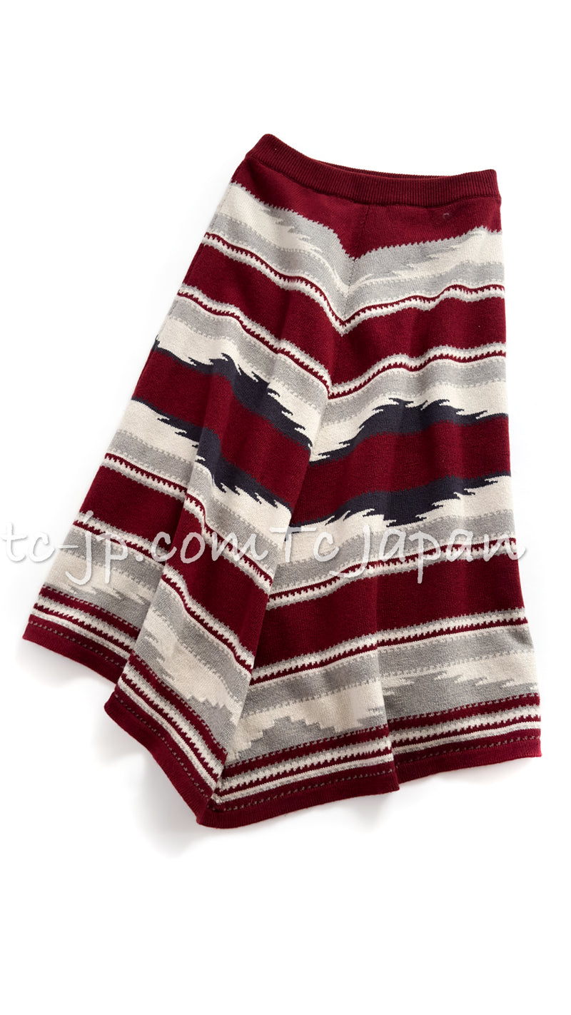 CHANEL 14PF Red Gray Multicolor Cashmere Skirt 36 シャネル レッド グレー マルチカラー カシミア スカート 即発