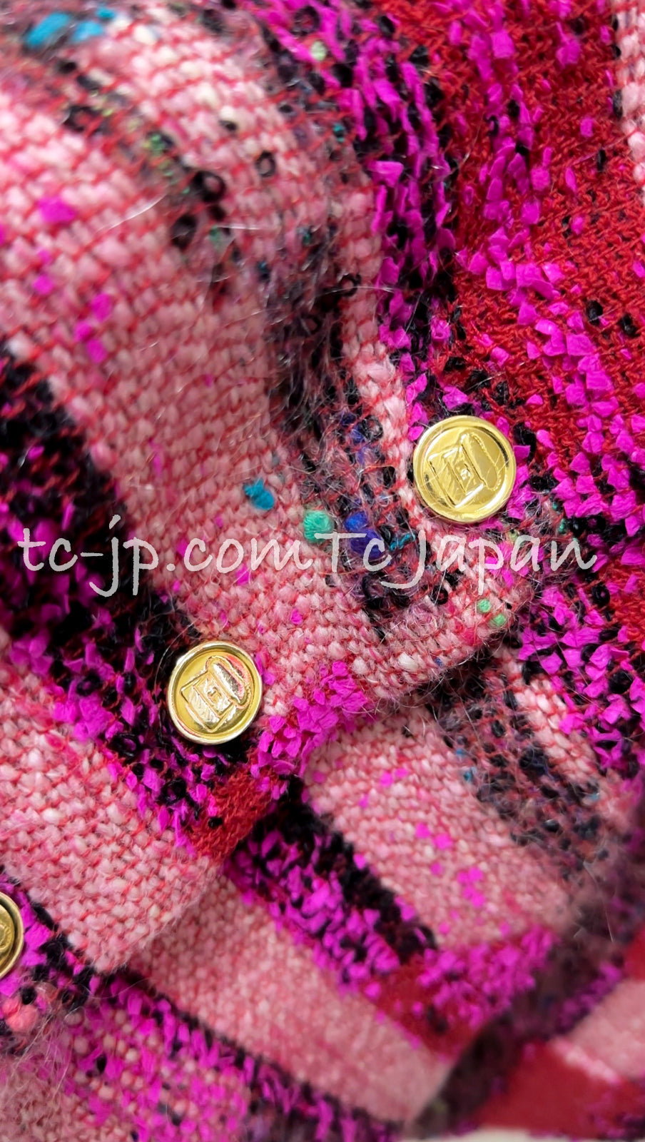 CHANEL 91A Vintage Pink Red Multicolor Tweed Skirt Matelasse Buttons 36 38  シャネル ヴィンテージ・ピンク・レッド・マトラッセボタン・ツイード・スカート 即発