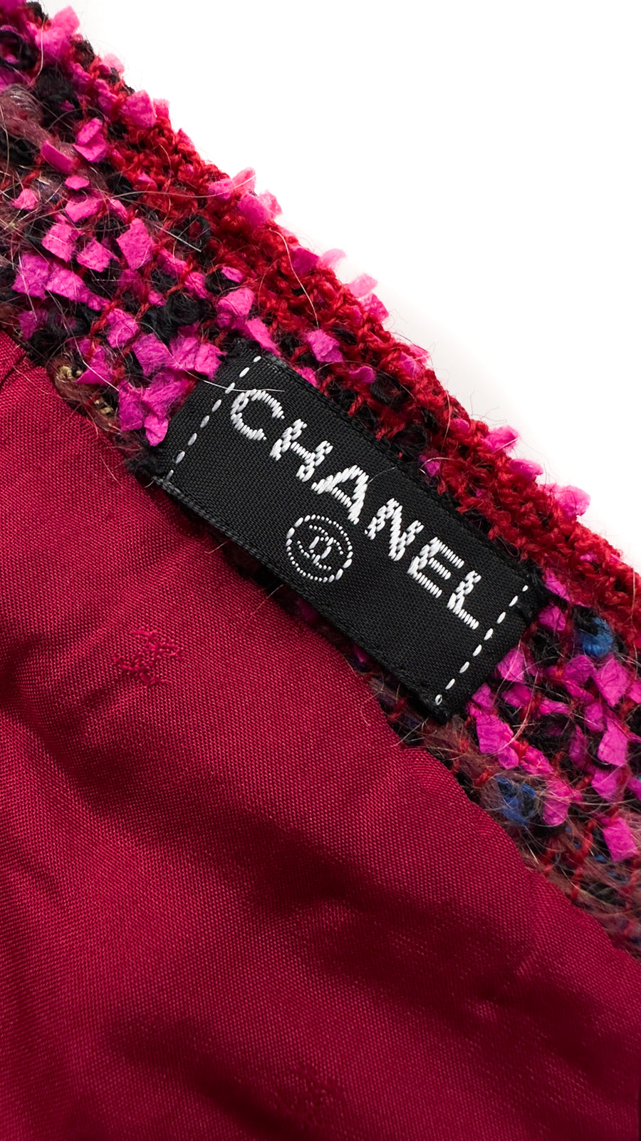 CHANEL 91A Vintage Pink Red Multicolor Tweed Skirt Matelasse Buttons 36 38  シャネル ヴィンテージ・ピンク・レッド・マトラッセボタン・ツイード・スカート 即発