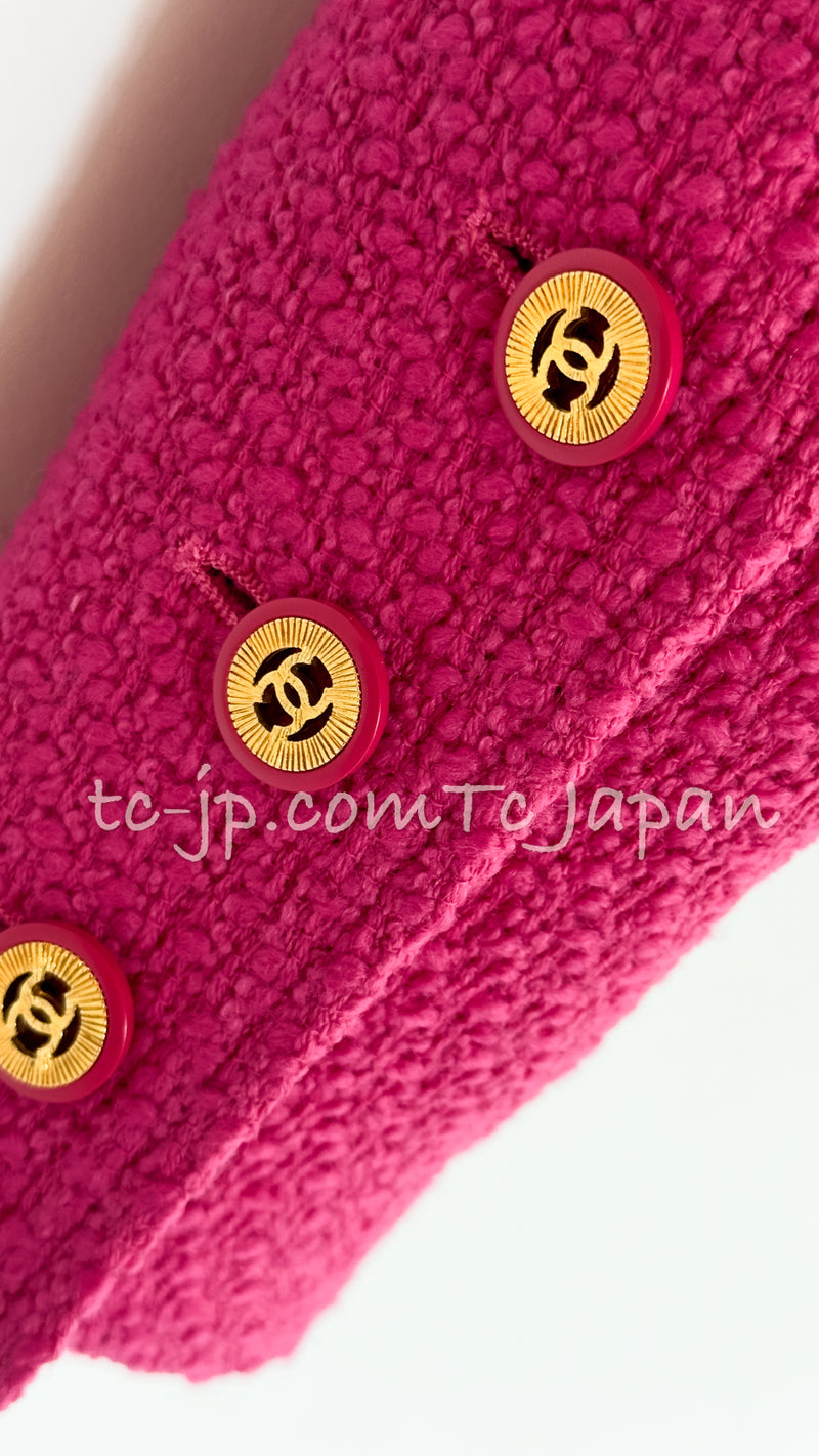 CHANEL 91A Vintage Pink Wool Silk Tweed Jacket Skirt Suit Tops 36 38 シャネル ヴィンテージ ピンク ウール シルク ツイード ジャケット スカート ブラウス トップス スーツ 即発