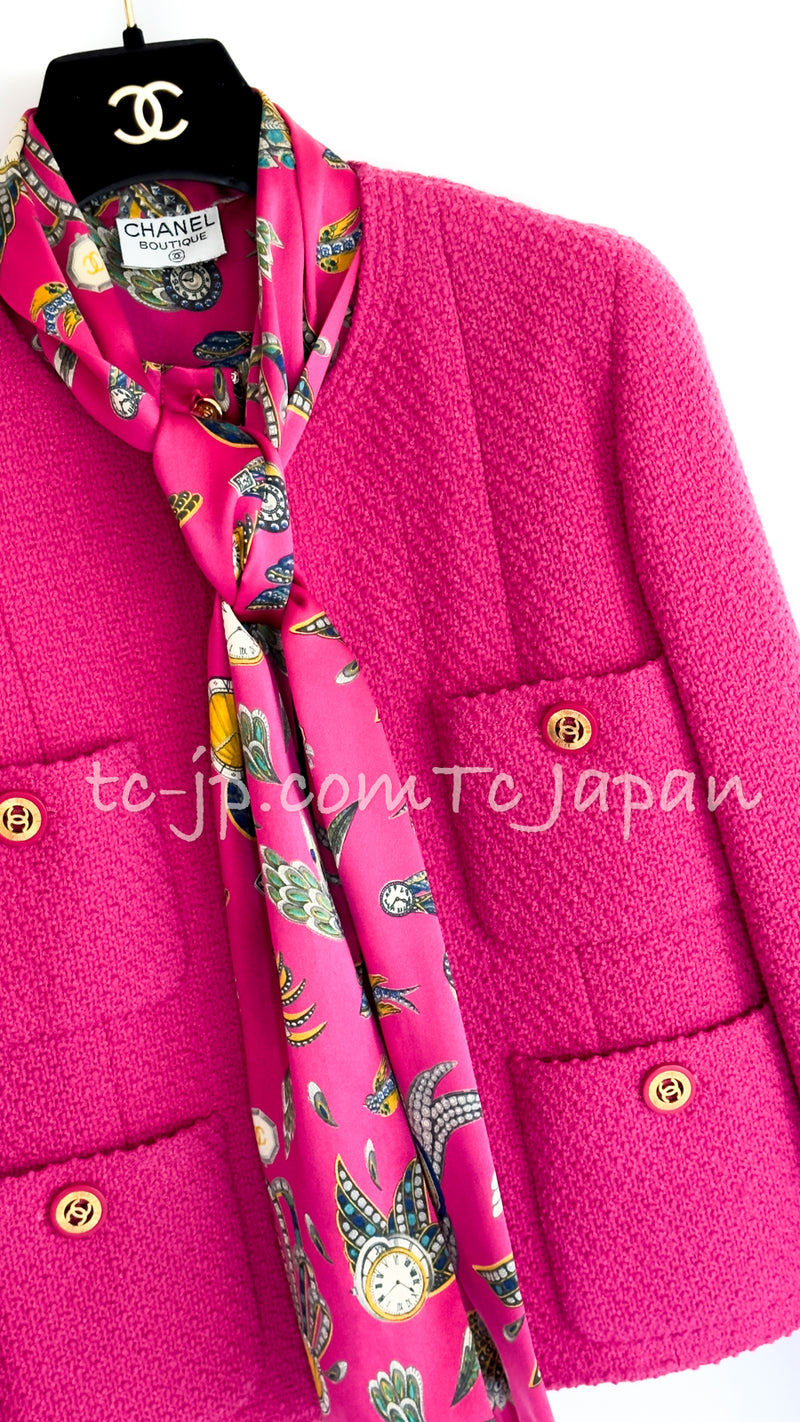 CHANEL 91A Vintage Pink Wool Silk Tweed Jacket Skirt Suit Tops 36 38 シャネル  ヴィンテージ・ピンク・ウール・シルク・ツイード・ジャケット・スカート・ブラウストップス・スーツ 即発