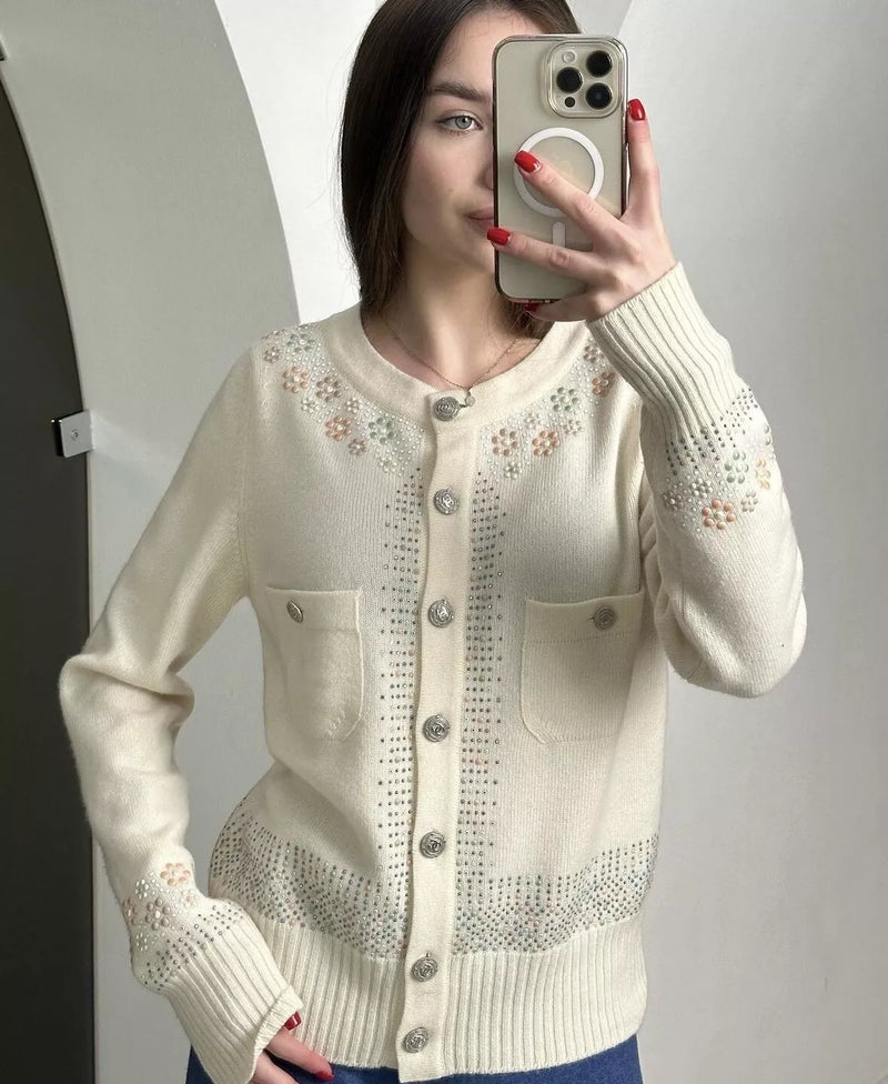 CHANEL 12C Cashmere 100% Swarovski Sweater Cardigan 34 36 38 44 46 シャネル スワロフスキー カシミア・セーター カーディガン 即発