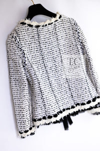 CHANEL 05S White Black Tweed Cardigan Jacket 34 36 シャネル ホワイト ブラック リボン ツイード カーディガン ジャケット 即発