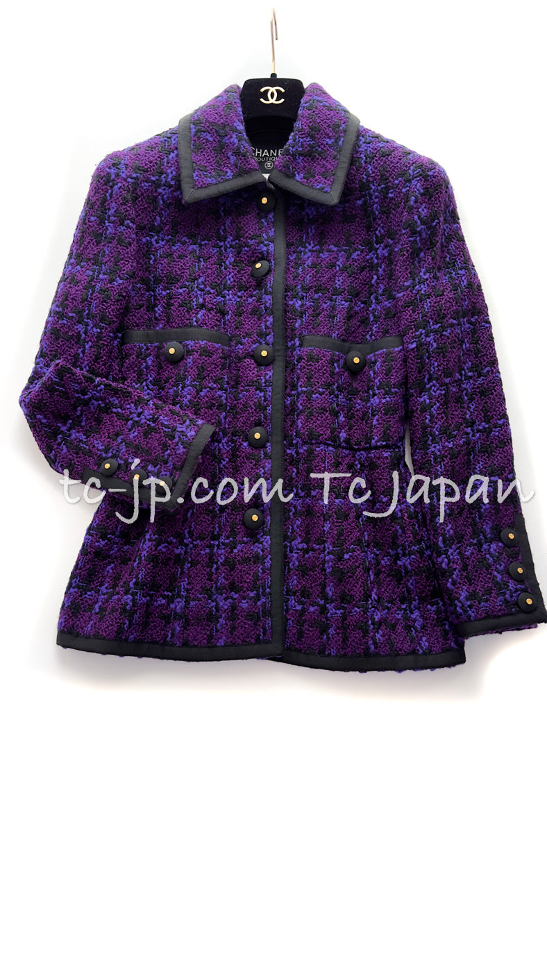 CHANEL 91A Vintage Purple Black Tweed Jacket Skirt Suit 36 38 シャネル  ヴィンテージ・パープル・ブラック・ツイード・ジャケット・スカート・スーツ 即発