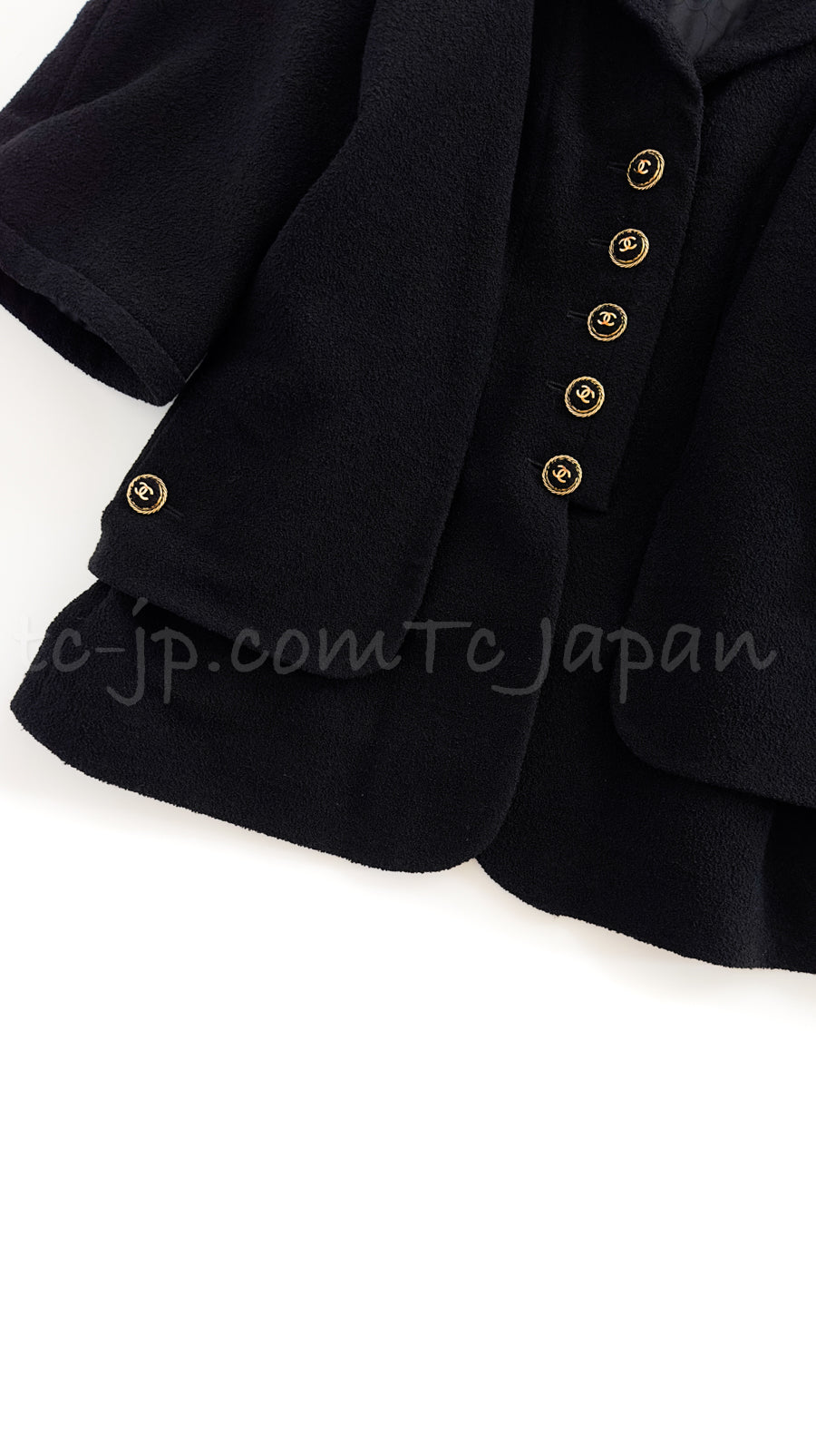 シャネル ブラック CC ボタン ツイード ジャケット スカート スーツ 