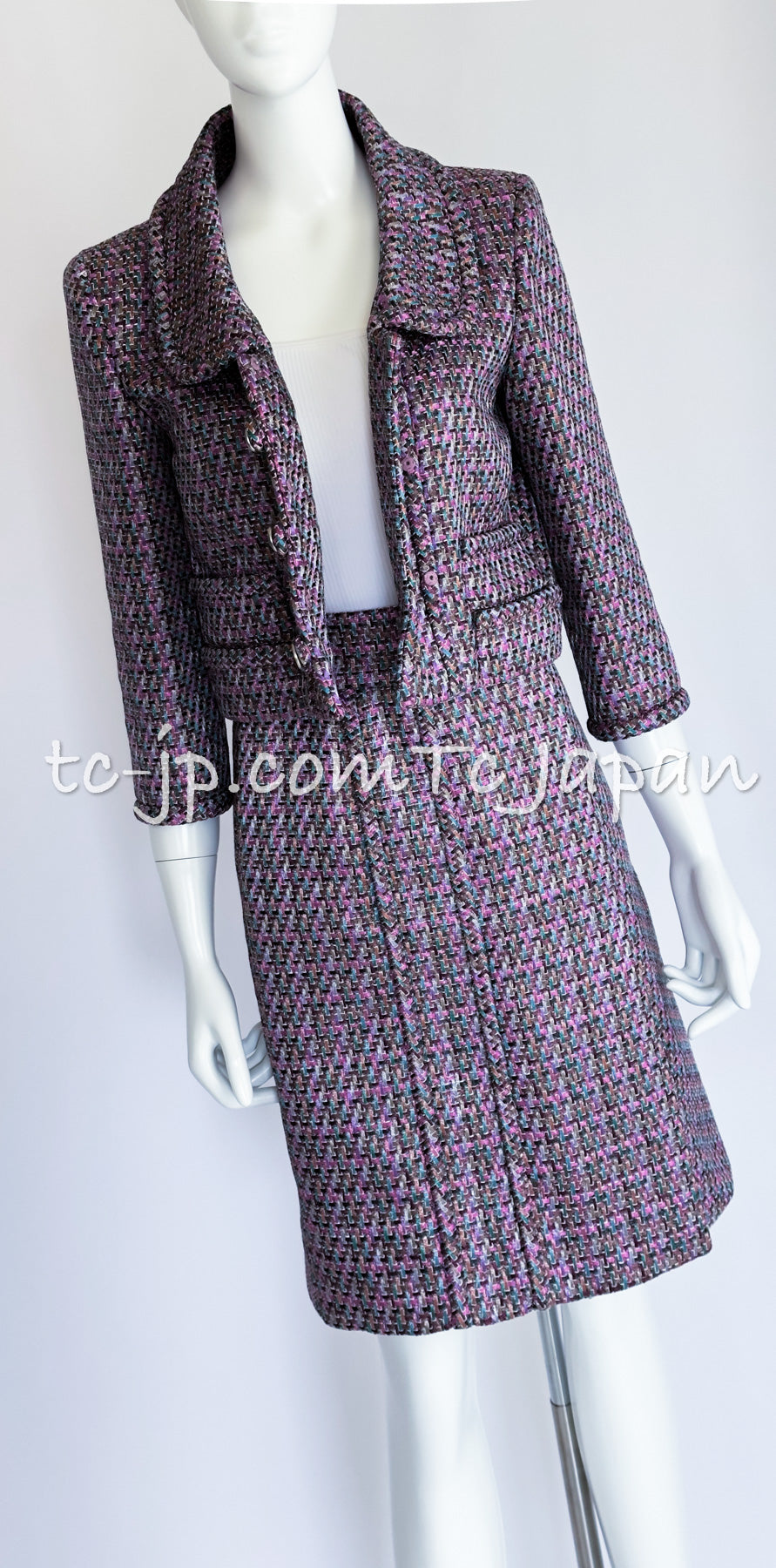 CHANEL 15S  Ametrine Purple Multicolor Jacket Skirt Suit 36 38 シャネル アメジスト・パープル・ピンク・マルチカラー・ジャケット・スカート・スーツ