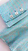 CHANEL 97S Vintage Emerald Blue Cotton Wool Jacket Skirt Suit Worn by SuperStar IU 40 シャネル ヴィンテージ・エメラルドブルー・コットン・ウール・韓国スターIU 着 ジャケット・スカート・スーツ 即発