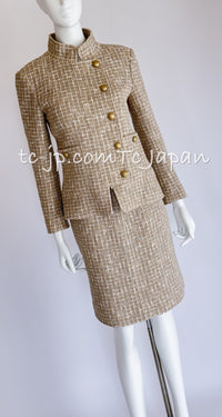 CHANEL 15S Beige Ecru Ivory Tweed Jacket Skirt Suit 36 38 シャネル ベージュ・アイボリー・ツイード・ジャケット・スカート・スーツ 即発