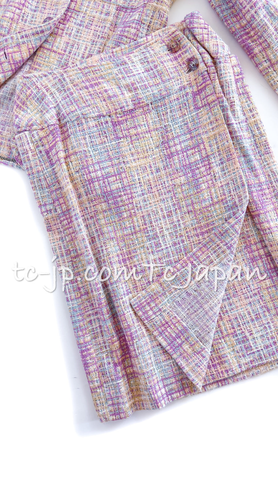 CHANEL 98S Vintage Purple Pink Multicolor Jacket Skirt Suit 36 シャネル ヴィンテージ・パープル・ピンク・マルチカラー・ジャケット・スカート・スーツ 即発