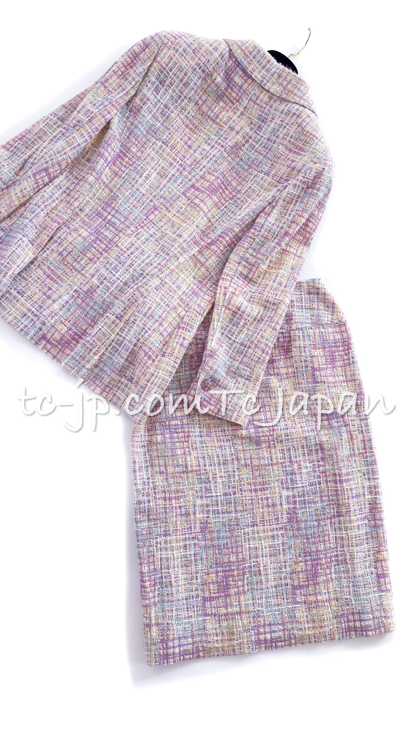 CHANEL 98S Vintage Purple Pink Multicolor Jacket Skirt Suit 36 シャネル ヴィンテージ・パープル・ピンク・マルチカラー・ジャケット・スカート・スーツ 即発
