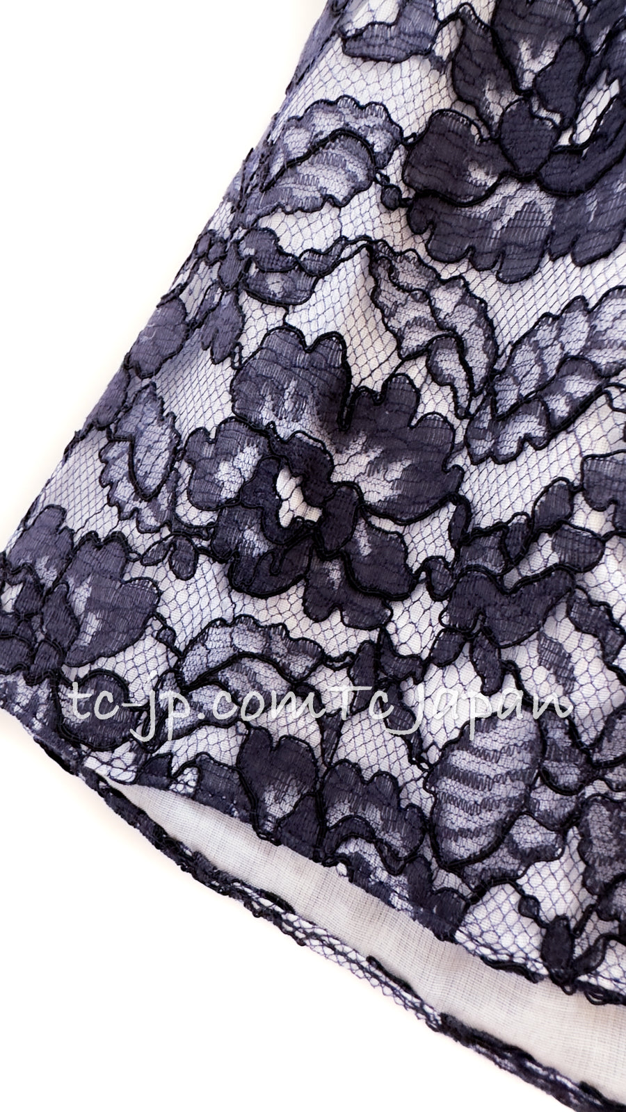 CHANEL 14C Black Navy Camellia Lace Dress Tops 38 シャネル  ブラック・ネイビー・ホワイト・レース・ワンピース・トップス 即発