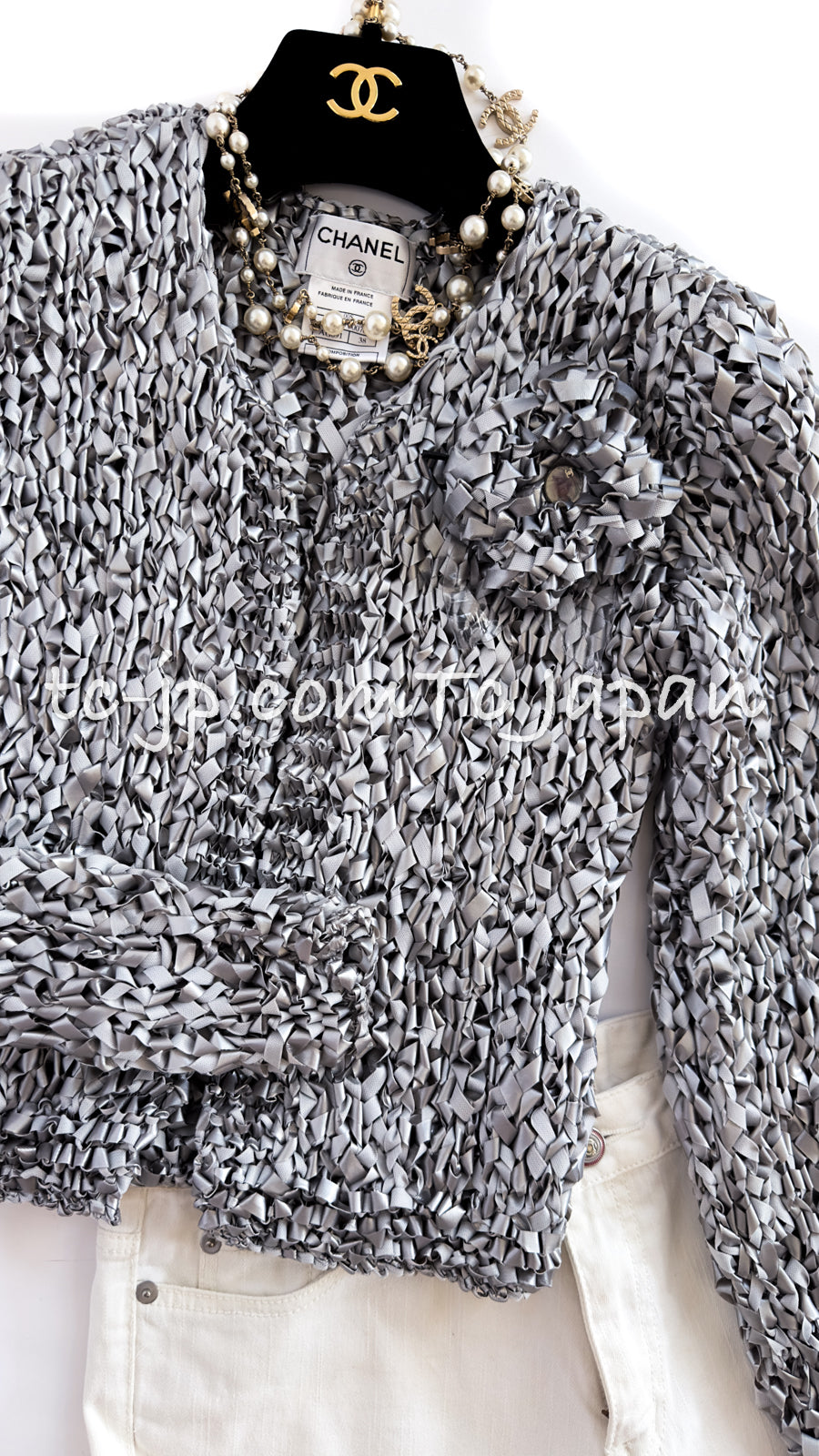 CHANEL 00S Grey Silver Metallic Knitted Cardigan 34 36 シャネル・グレー・シルバー・メタリック・特殊素材ニット・カーディガン 即発