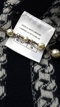 CHANEL 17PS Navy Ivory Chain Turn lock Pattern Knit Dress 36 38 シャネル ネイビー・アイボリー・チェーン&ターンロック金具柄・ニット・ワンピース 即発