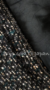 CHANEL 02A Black Metallic Tweed Lamb Leather Collar Jacket 44 シャネル ブラック メタリック ブレザー ツイード ラム レザー 襟 ジャケット 即発