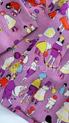 CHANEL 01S Vintage Purple Silk Blouse Shirts Tops 36 38 シャネル ヴィンテージ パープル イラスト柄 シルク ブラウス シャツ トップス 即発